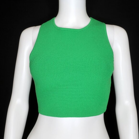 Aritzia Tops - Babaton Aritzia Green Sculpt Ribbed Crop Sleeveless Tank Top Women's Medium